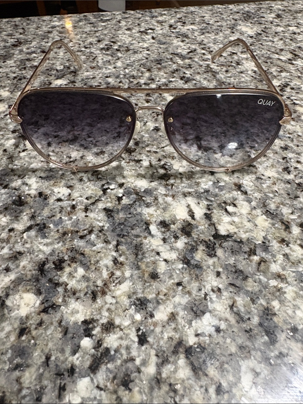Quay High Key Mini Aviator Sunglasses Gold Frame w/ Blue Gray Gradient Lenses